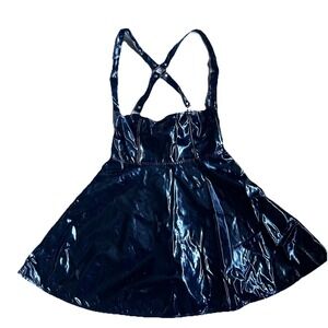 Social Collision Hot Topic Punk Grunge Med Patent Faux Leather Suspender Skirt